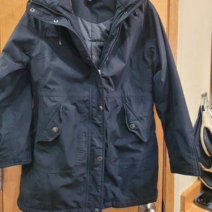 Lands' End Black Zipper Front Removeable Hood Jacket Size Small Petite EUC